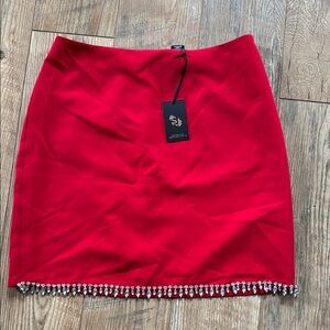 ✨MY KINK IS KARMA✨Elegant Red Skirt with Beaded/Rhinestone Hem Size L